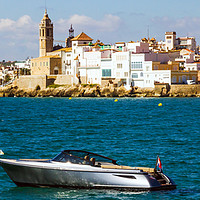 Buy canvas prints of Power boat anchored by Kevin Hellon