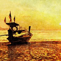 Buy canvas prints of Long tail boat on Pak Meng beach, Trang province,  by Kevin Hellon