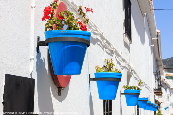 Blue plantpots against whitewashed walls Picture Board by Kevin Hellon
