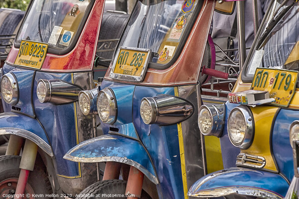 Tuk tuks lined up in Bangkok  Picture Board by Kevin Hellon