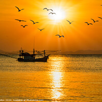 Buy canvas prints of Fishing boat at sunset by Kevin Hellon