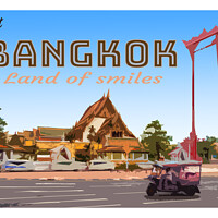 Buy canvas prints of Vintage poster Bankok by Kevin Hellon