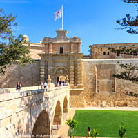 Buy canvas prints of Tourists using the bridge across to the Mdina. by Kevin Hellon