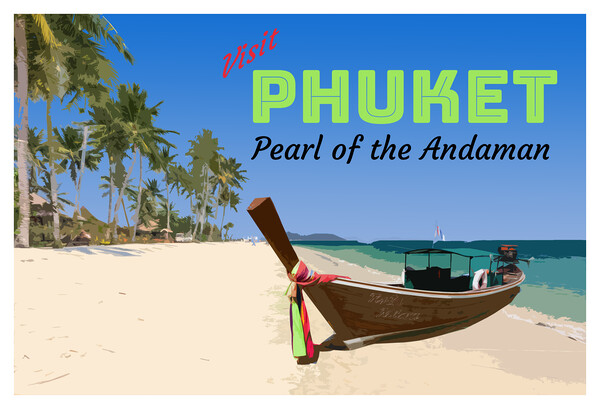 Vintage style poster for Phuket, Thailand Picture Board by Kevin Hellon
