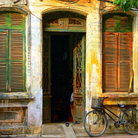 Buy canvas prints of Old House in Hanoi with Bicycle by Kevin Hellon