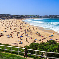 Buy canvas prints of Bondi beach on a busy sunny day by Kevin Hellon