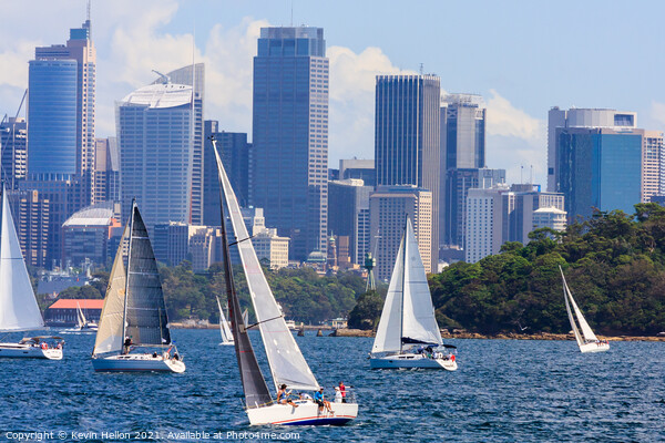 Yachts sailing in Sydney Harbour Picture Board by Kevin Hellon