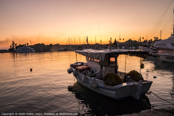 View of Kos harbour at sunrise Picture Board by Kevin Hellon