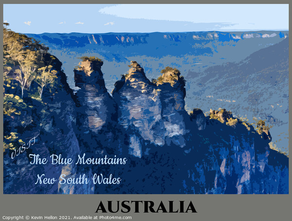 Vintage travel Poster for The Blue Mountains,  Picture Board by Kevin Hellon