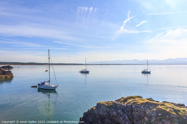 Boats at anchor off Llanddwyn Island,  Picture Board by Kevin Hellon