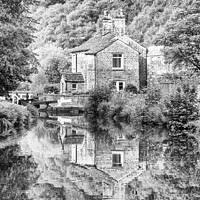 Buy canvas prints of House reflected in the water, Huddersfield narrow canal by Kevin Hellon