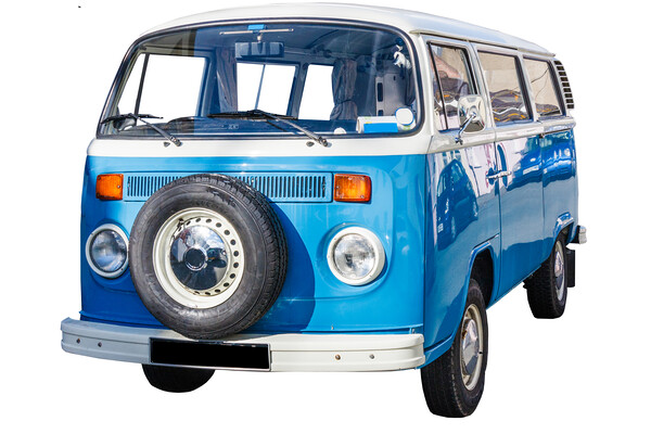 Blue and white Volkswagen Camper van Picture Board by Kevin Hellon