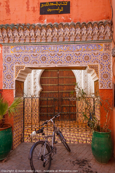 Moroccan doorway and bicycle Picture Board by Kevin Hellon
