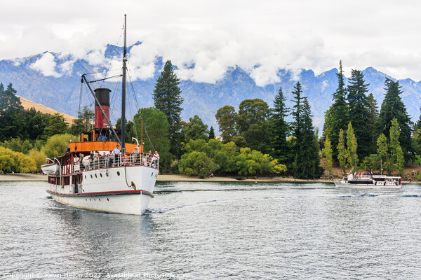 The steamship Earnslaw on Lake Wakatipu.  Picture Board by Kevin Hellon