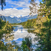 Buy canvas prints of View over Lake Matheson with Mount Cook in the bac by Kevin Hellon