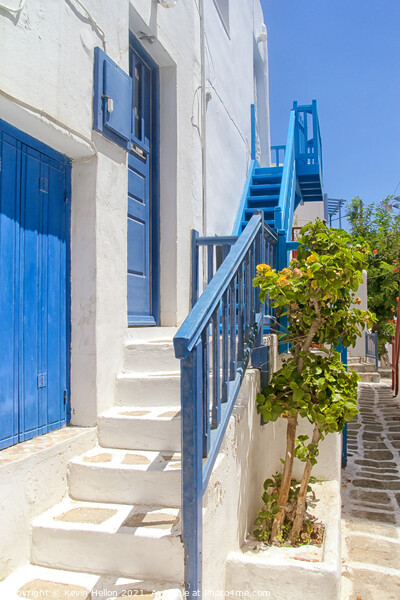Blue and white house in Mykonos  Picture Board by Kevin Hellon