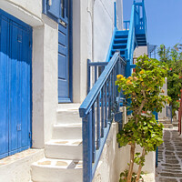 Buy canvas prints of Blue and white house in Mykonos  by Kevin Hellon