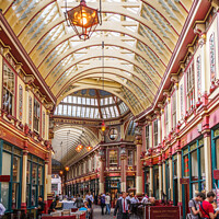 Buy canvas prints of People shopping and walking in Leadenhall Market by Kevin Hellon