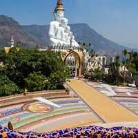 Buy canvas prints of Five white Buddha statues by Kevin Hellon