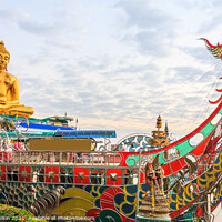 Buy canvas prints of Golden buddha in ornamental boat by Kevin Hellon