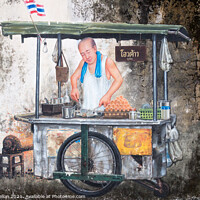 Buy canvas prints of Wall mural of street food vendor by Kevin Hellon