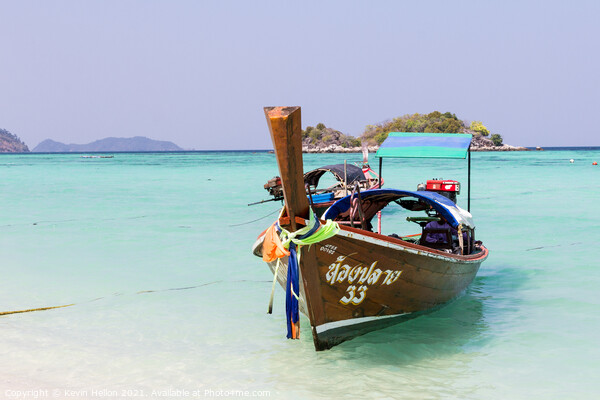 Long Tail boat at anchor, Koh Lipe Picture Board by Kevin Hellon