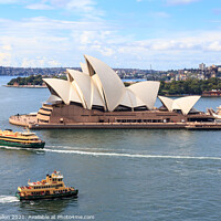 Buy canvas prints of Ferries passing the Sydney Opera House by Kevin Hellon