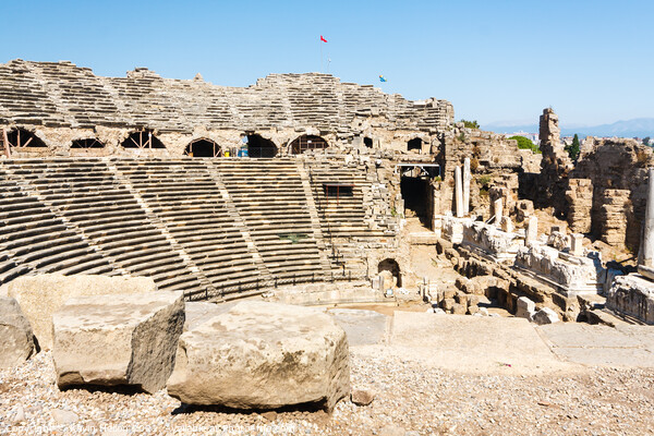 Ancient amphitheatre, Side, Turkey Picture Board by Kevin Hellon