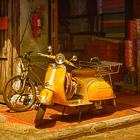 Buy canvas prints of Yellow scooter by Kevin Hellon