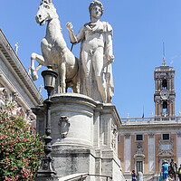 Buy canvas prints of Statue of man and horse on the steps leading to the Basilica di  by Kevin Hellon