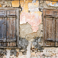 Buy canvas prints of Old wooden window shutters by Kevin Hellon