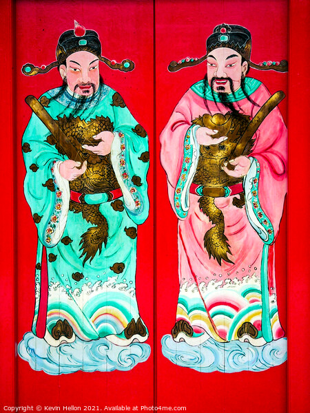 Chinese figure on doors Picture Board by Kevin Hellon