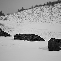 Buy canvas prints of Blwch Mountain Road Snow Boulders by Janet Simmons