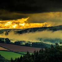 Buy canvas prints of Mist in a Sunset Exmoor valley by Mike Lanning