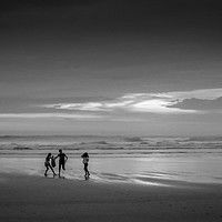 Buy canvas prints of Children on the Perranporth beach in the evening by Mike Lanning