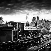 Buy canvas prints of Steam Locomotive BR30120 at Corfe Castle Station by Mike Lanning