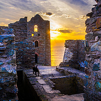 Buy canvas prints of Wheal Coates at Sunset - inside the Engine House by Mike Lanning