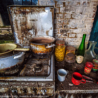 Buy canvas prints of An old cooking plate with far reaching food by Steven Dijkshoorn