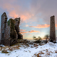 Buy canvas prints of Wheal Jenkin Mine at sunrise in the snow by stephen tolley