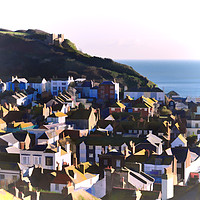 Buy canvas prints of Hastings Old Town Digitally Painted by ian broadmore