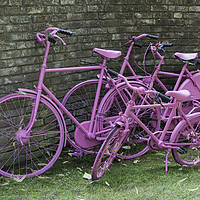 Buy canvas prints of pink painted bikes and old wall by Chris Willemsen