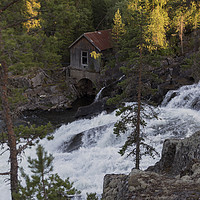 Buy canvas prints of houses at waterfall in norway by Chris Willemsen
