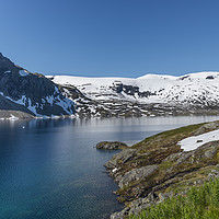 Buy canvas prints of fjord with snow in summer in norway by Chris Willemsen