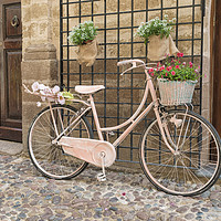 Buy canvas prints of pink painted ladies bike with flowers  by Chris Willemsen