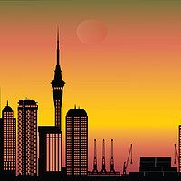 Buy canvas prints of Auckland city skyline sunset by Chris Willemsen