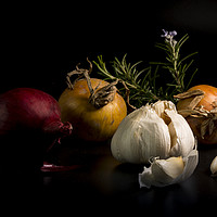 Buy canvas prints of still life with onion and garlic by Chris Willemsen