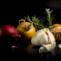 Buy canvas prints of still life with onion and garlic by Chris Willemsen