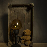 Buy canvas prints of still life with teddy and old light by Chris Willemsen