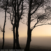 Buy canvas prints of Beautiful foggy sunrise landscape over the tors in Dartmoor revealing peaks through the mist by Matthew Gibson
