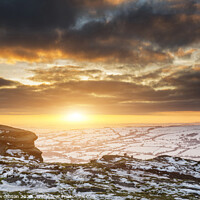 Buy canvas prints of Stunning Winter sunset over snow covered Winter landscape in Peak District by Matthew Gibson